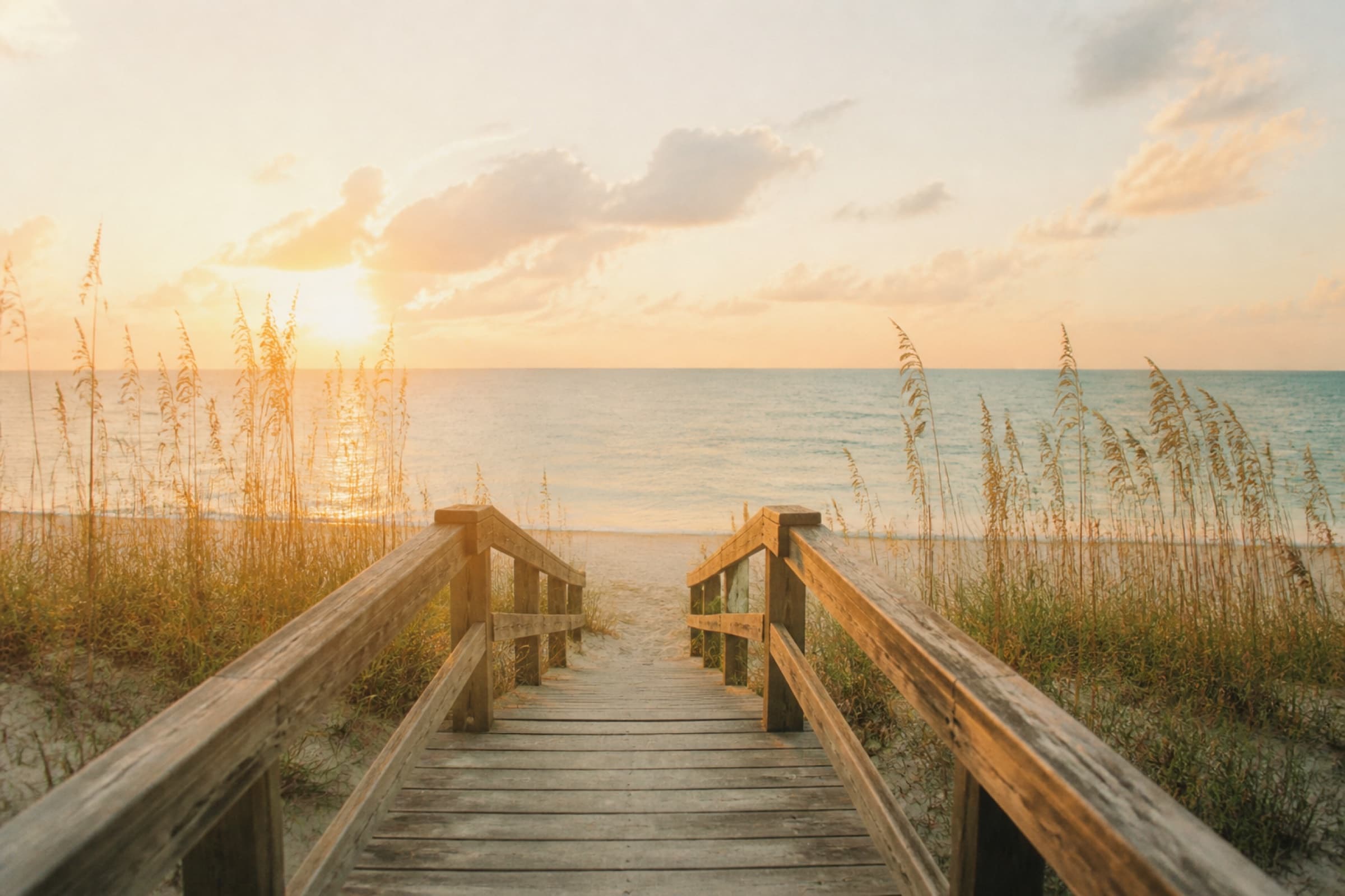 Boardwalk to the Gulf at sunset on 30A